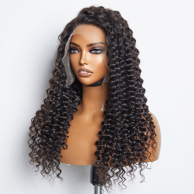Enstah 13x6 PartingMax Glueless Lace Wig 3D Cap Pre-bleached Deep Wavy Transparent Lace Front Wig 150% Density