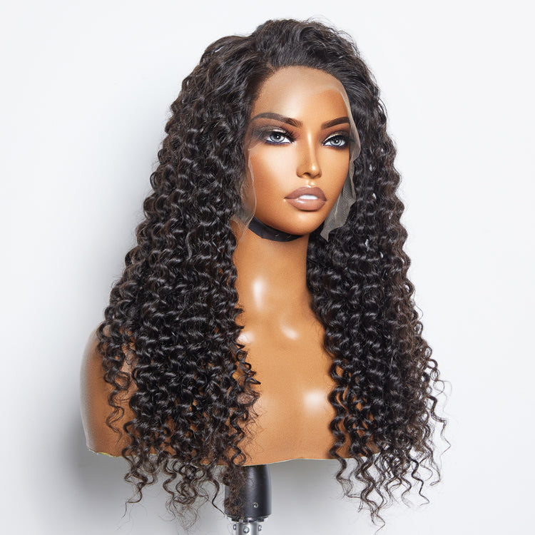 Enstah 30inch 13x6 PartingMax Glueless Lace Wig 3D Cap Pre-bleached Deep Curly Transparent Lace Front Wig 180% Density