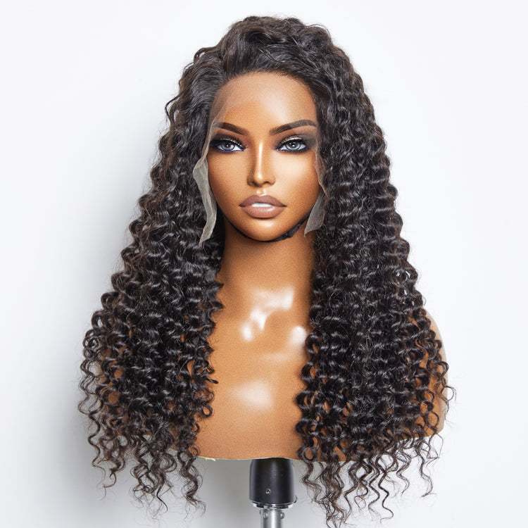 Enstah 13x6 PartingMax Glueless Lace Wig 3D Cap Pre-bleached Deep Wavy Transparent Lace Front Wig 150% Density