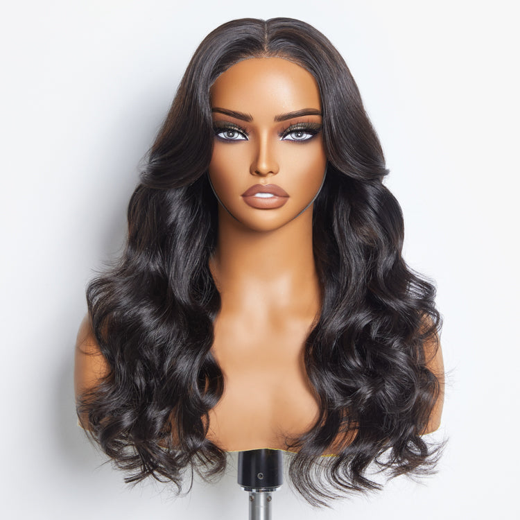 Enstah 24 Inches 5"x5" Body Wavy Wear & Go Glueless #1B Lace Closure Wig-100% Human Hair