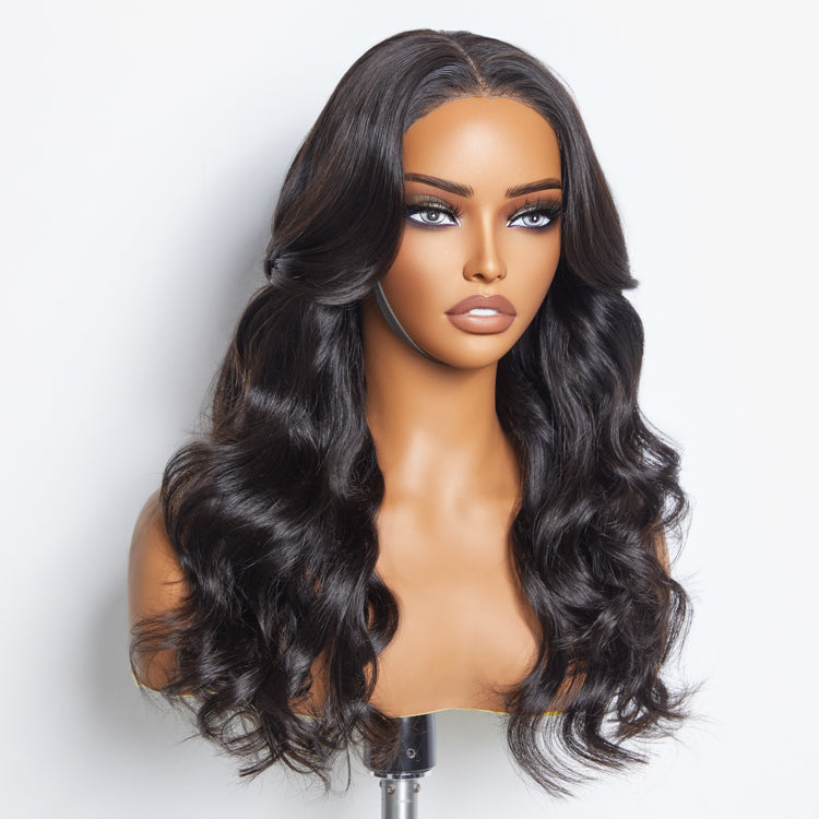 Enstah 24 Inches 5"x5" Body Wavy Wear & Go Glueless #1B Lace Closure Wig-100% Human Hair