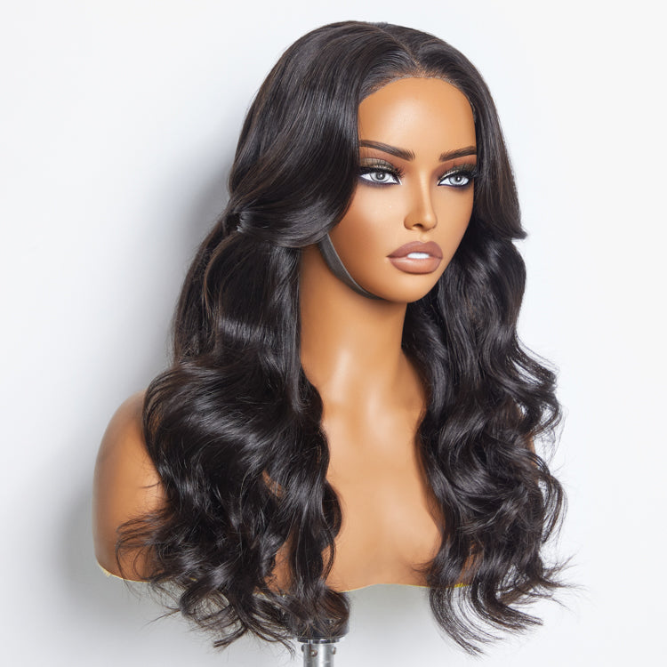 Enstah 24 Inches 5"x5" Body Wavy Wear & Go Glueless #1B Lace Closure Wig-100% Human Hair
