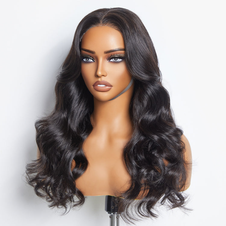 Enstah 24 Inches 5"x5" Body Wavy Wear & Go Glueless #1B Lace Closure Wig-100% Human Hair