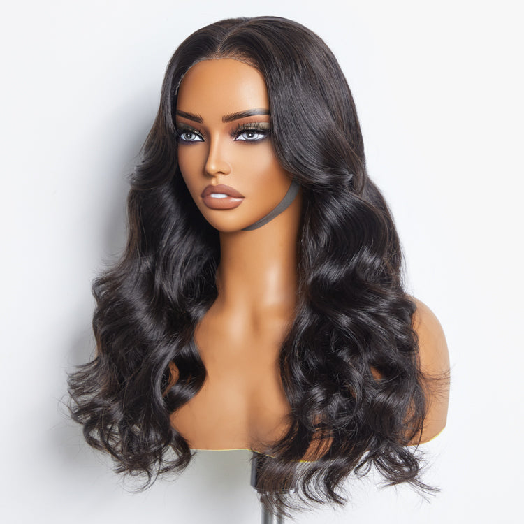 Enstah 24 Inches 5"x5" Body Wavy Wear & Go Glueless #1B Lace Closure Wig-100% Human Hair