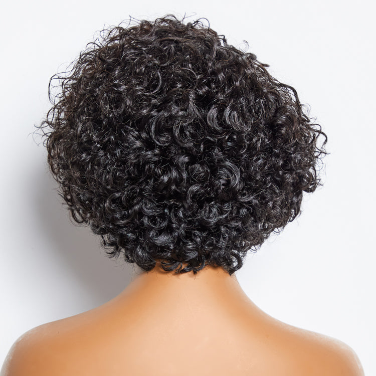 Enstah 8 inch Short Curly Pixie Cut 13"x4" Frontal Lace Wig Pre-Bleached Knots Brazilian Human Virgin Hair 150% Density