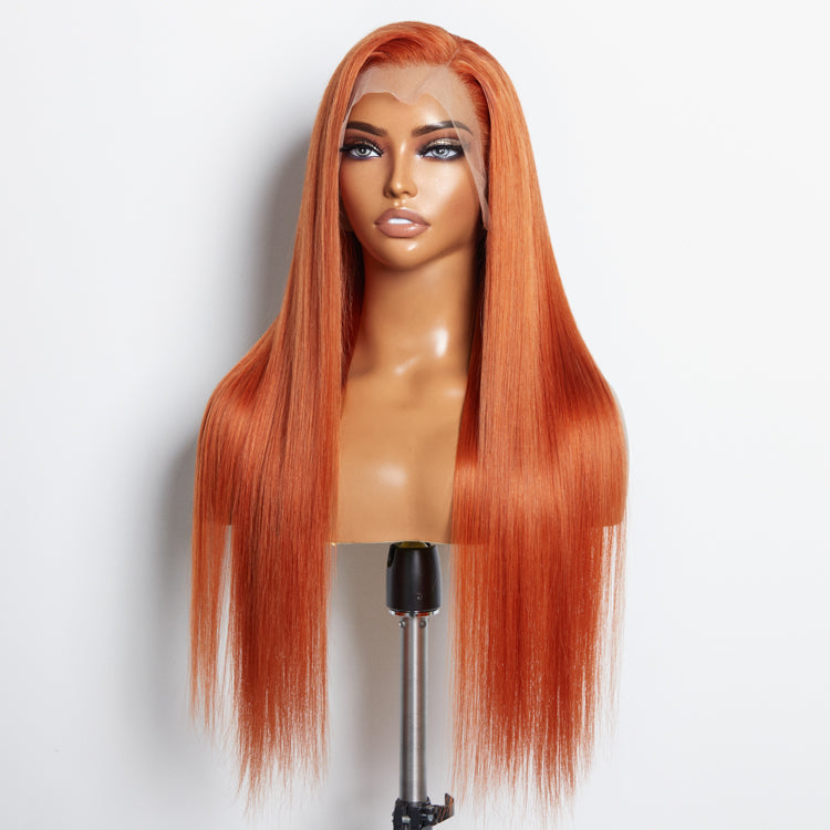 Enstah 24 Inches Ginger 13"x4" Lace Front Straight Wig Pre-Plucked Free Part 150% Density-100% Human Hair