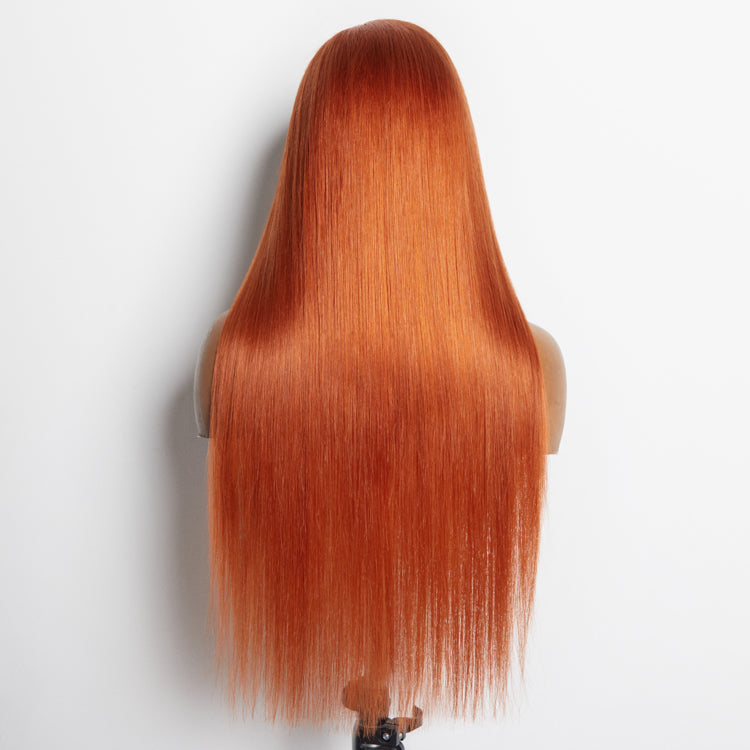 Enstah 24 Inches Ginger 13"x4" Lace Front Straight Wig Pre-Plucked Free Part 150% Density-100% Human Hair
