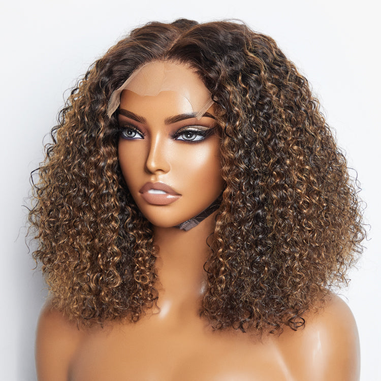 Enstah 14 inch 5"x5" Closure Lace Wig Kinky Curly Brazilian Human Virgin Hair 150% Density