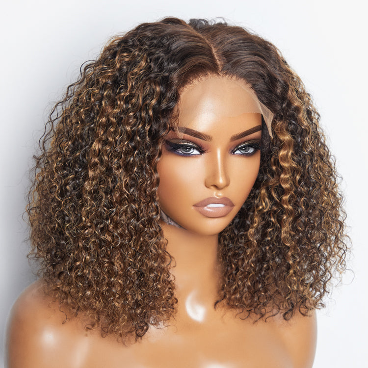 Enstah 14 inch 5"x5" Closure Lace Wig Kinky Curly Brazilian Human Virgin Hair 150% Density