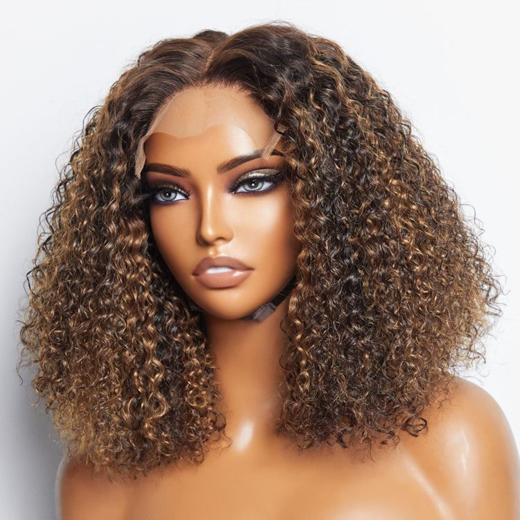 Enstah 14 inch 5"x5" Closure Lace Wig Kinky Curly Brazilian Human Virgin Hair 150% Density