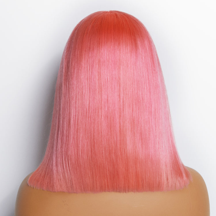 Enstah 10 Inches & 14 Inches Pre-Plucked 13"x4" #Pink Straight Bob Lace Frontal Wig 150% Density-100% Human Hair