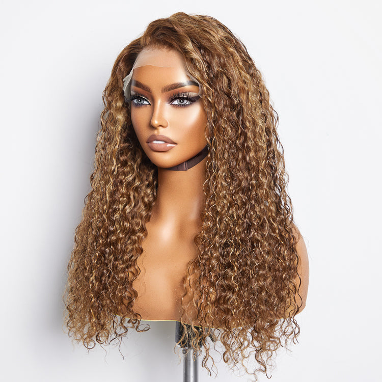 Enstah 22-24 Inch Pre-Plucked 13"x4" Lace Front Water Wavy Wig Free Part 150% Density-100% Human Hair