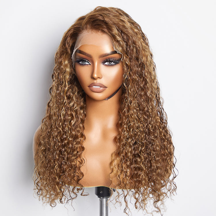 Enstah 22-24 Inch Pre-Plucked 13"x4" Lace Front Water Wavy Wig Free Part 150% Density-100% Human Hair