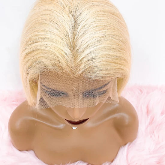 Enstah 10-14 Inches 4"x4" Upgrade #613 Straight Bob Lace Frontal Wigs 150% Density-100% Human Hair