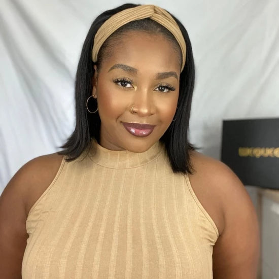 Enstah 10 Inches Grab-N-Go #1B Straight Headband Wigs 200% Density-100% Human Hair