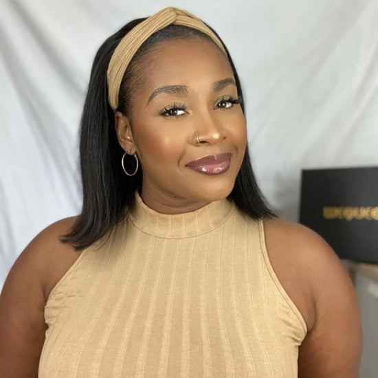 Enstah 10 Inches Grab-N-Go #1B Straight Headband Wigs 200% Density-100% Human Hair