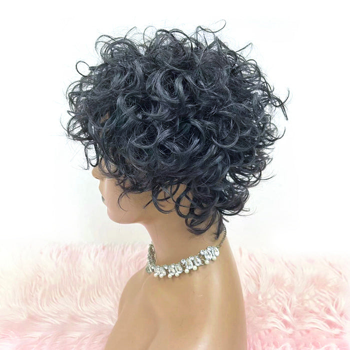 Enstah 10 Inches Natural Wear-and-Go Bouncy Curly Fringe Wig with Bangs Glueless BOB Wig