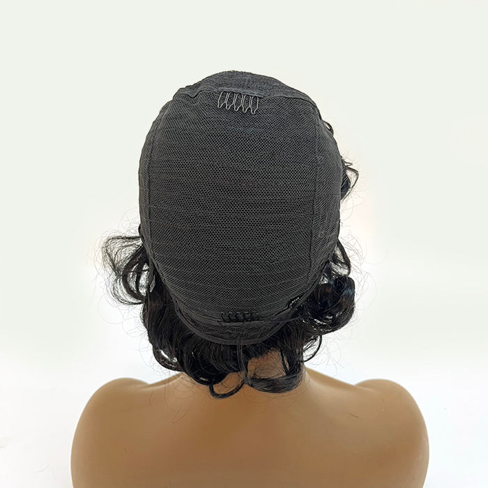 Enstah 10 Inches Natural Wear-and-Go Bouncy Curly Fringe Wig with Bangs Glueless BOB Wig