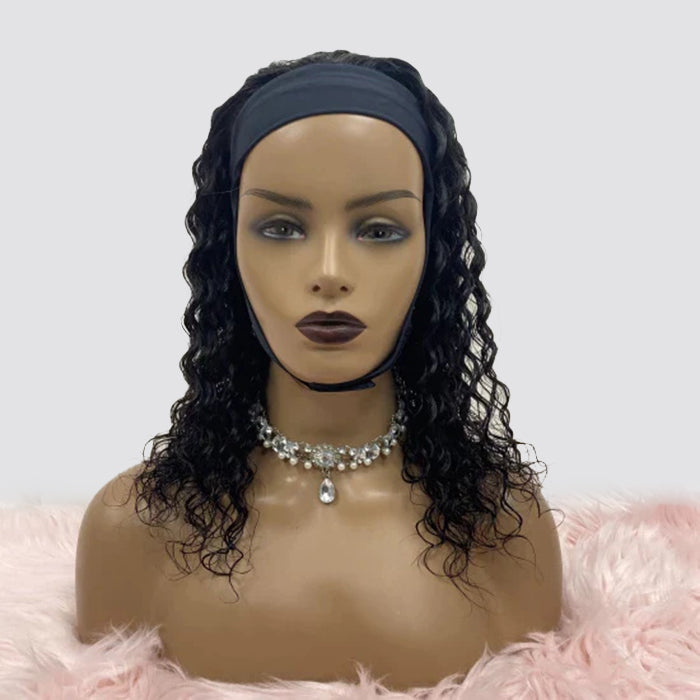Enstah 12/16 Inches Grab-N-Go Headband Wigs Deep Wave 200% Density-100% Human Hair