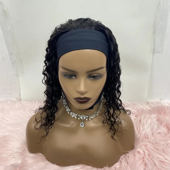 Enstah 12/16 Inches Grab-N-Go Headband Wigs Deep Wave 200% Density-100% Human Hair