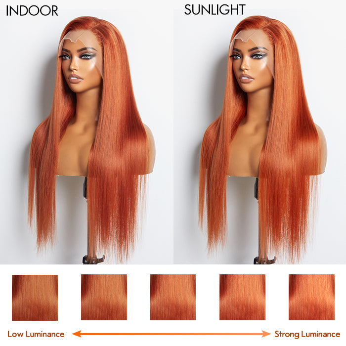 Enstah 24 Inches Ginger 13"x4" Lace Front Straight Wig Pre-Plucked Free Part 150% Density-100% Human Hair