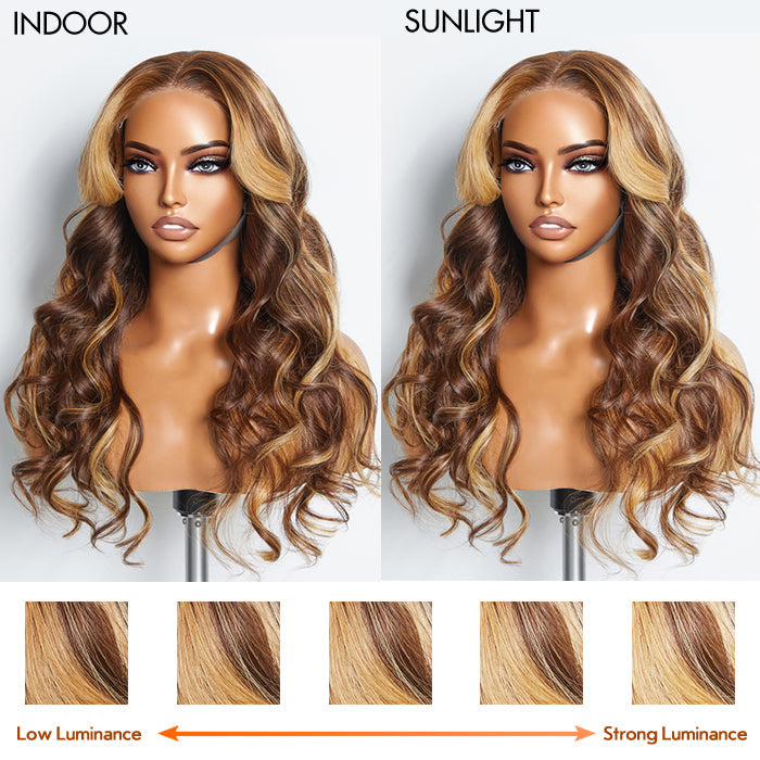 Enstah 24 Inches 5"x5" Body Wavy Wear & Go Glueless #4/27 Lace Closure Wig-100% Human Hair