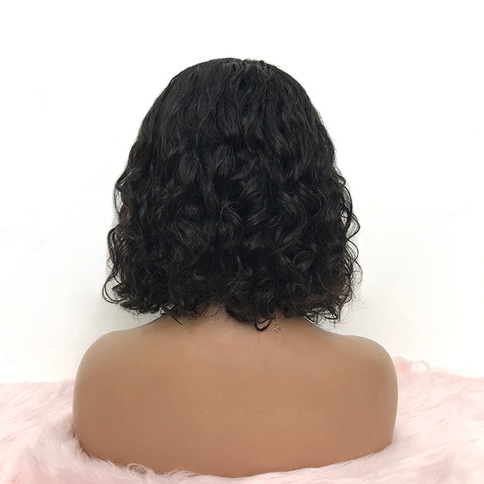 Enstah 14 inches Curly Bob 13"x4" Frontal Lace Wig Invisible Knots Brazilian Human Virgin Hair 150% Density