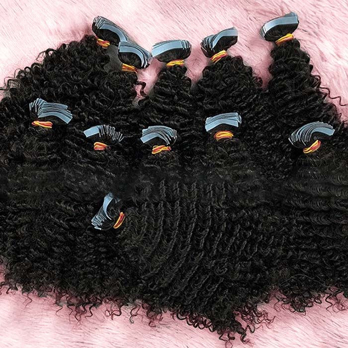 Enstah Afro-textured Kinky Curly Tape In Remy Hair Extensions #1B Natural Black