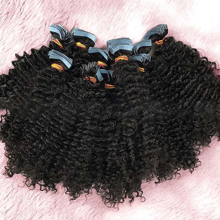 Enstah Afro-textured Kinky Curly Tape In Remy Hair Extensions #1B Natural Black