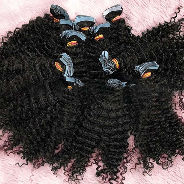 Enstah Afro-textured Kinky Curly Tape In Remy Hair Extensions #1B Natural Black