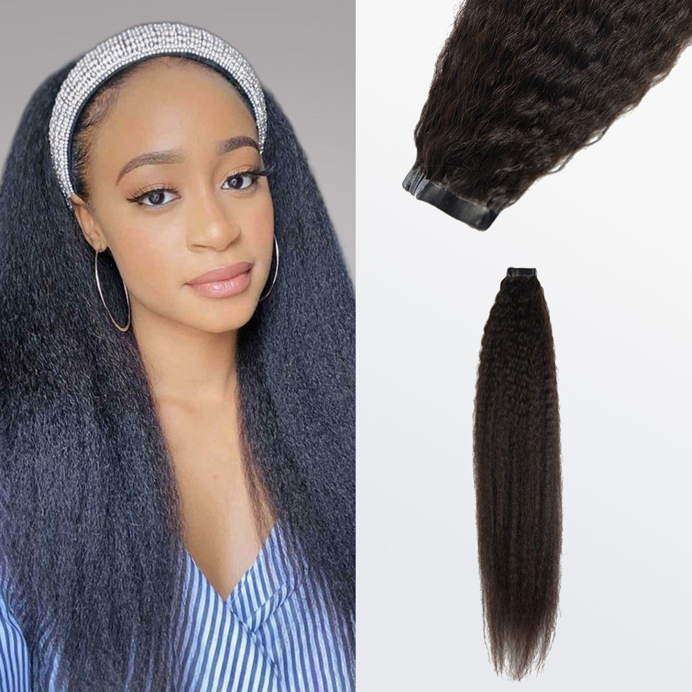 Enstah Afro-textured Kinky Straight Tape In Remy Hair Extensions #1B Natural Black
