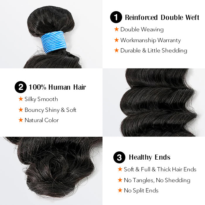 Enstah 14-26 Inch Ocean Wavy Virgin Brazilian Hair #1B Natural Black