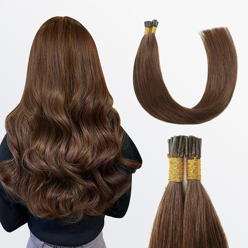 Enstah I Tip Hair Extensions Natural Remy Human Hair (#4 Chocolate Brown)
