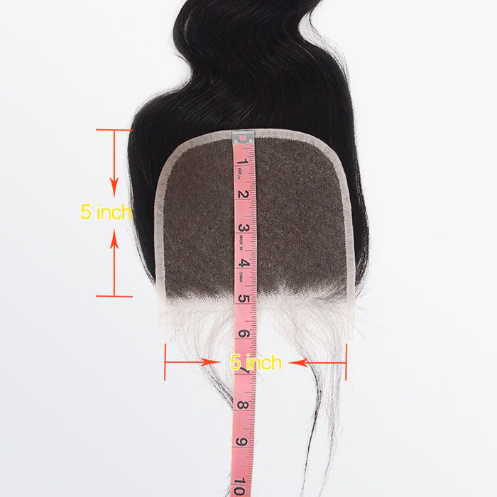 Enstah 12-20 Inch 5" x 5" Body Wavy Free Parted Lace Closure #1B Natural Black