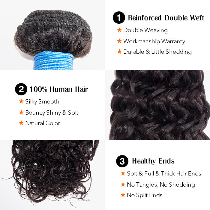 Enstah 14-30 Inch Water Wave Virgin Brazilian Hair #1B Natural Black