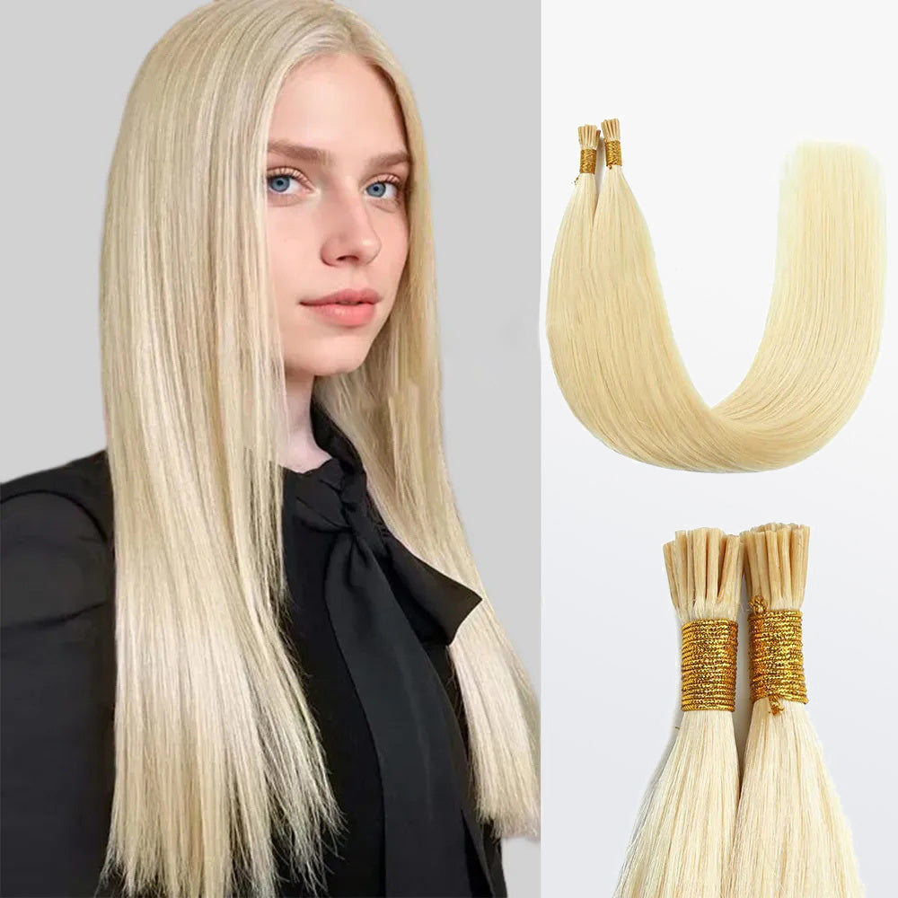 Enstah I Tip Hair Extensions Natural Remy Human Hair (#613 Lightest Blonde )