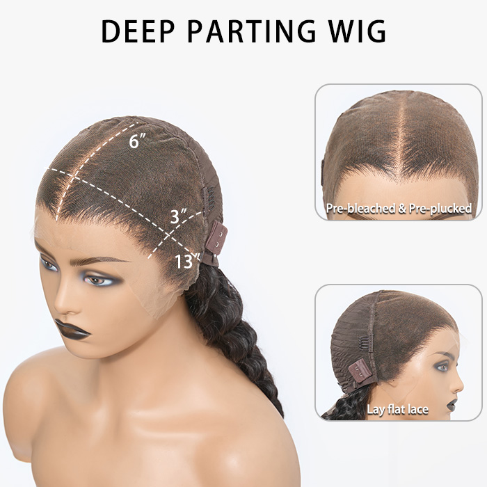Enstah 13x6 PartingMax Glueless Lace Wig 3D Cap Pre-bleached Water Wave Transparent Lace Front Wig 150% Density