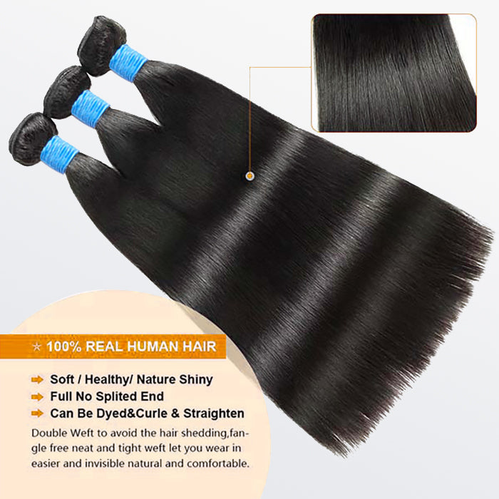 Enstah 10-36 Inch Straight Virgin Brazilian Hair #1B Natural Black