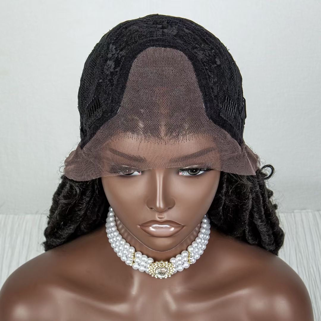 Enstah 26 Inches 4x4 Faux Goddess Locs with Curls Braids Lace Closure Wigs 200% Density-100% Handmade