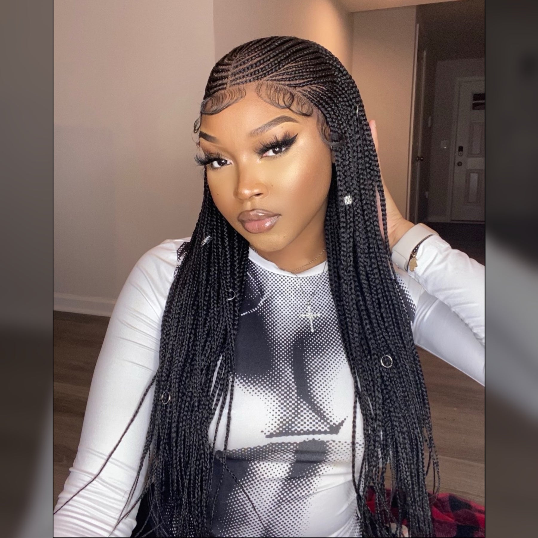 Enstah 30 Inches 13x7 Fulani Braided Neat Braids Lace Front Wigs 200% Density-100% Handmade