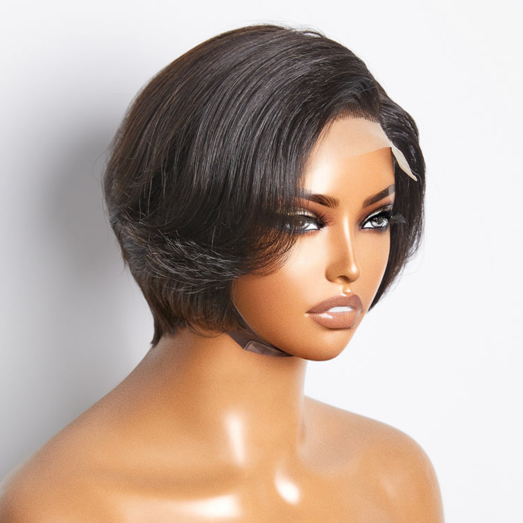 Enstah 8 Inches 4"x4" Natural Black Straight Bob Side Part Lace Closure Wig-100% Human Hair