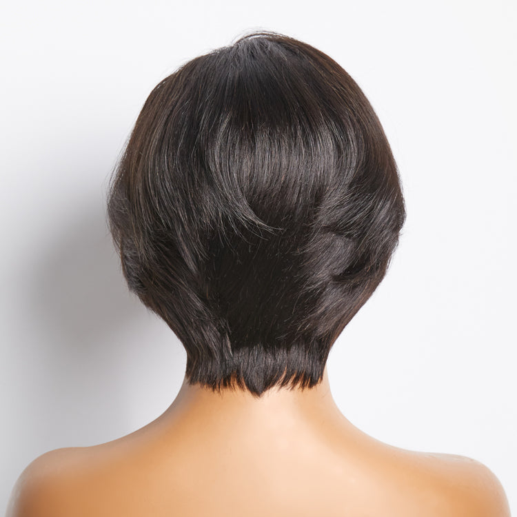 Enstah 8 Inches 4"x4" Natural Black Straight Bob Side Part Lace Closure Wig-100% Human Hair