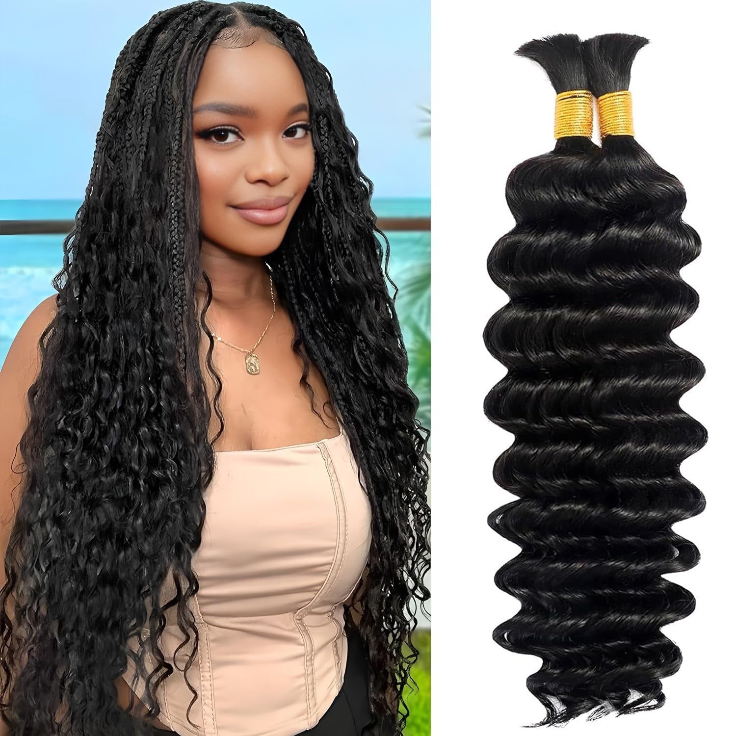 Enstah Deep Wave Bulk Hair For Braiding #1B Natural Black