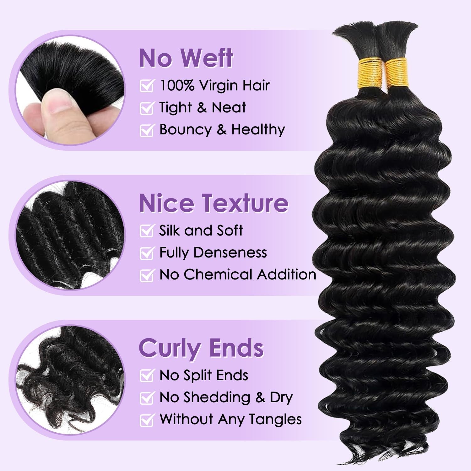 Enstah Deep Wave Bulk Hair For Braiding #1B Natural Black