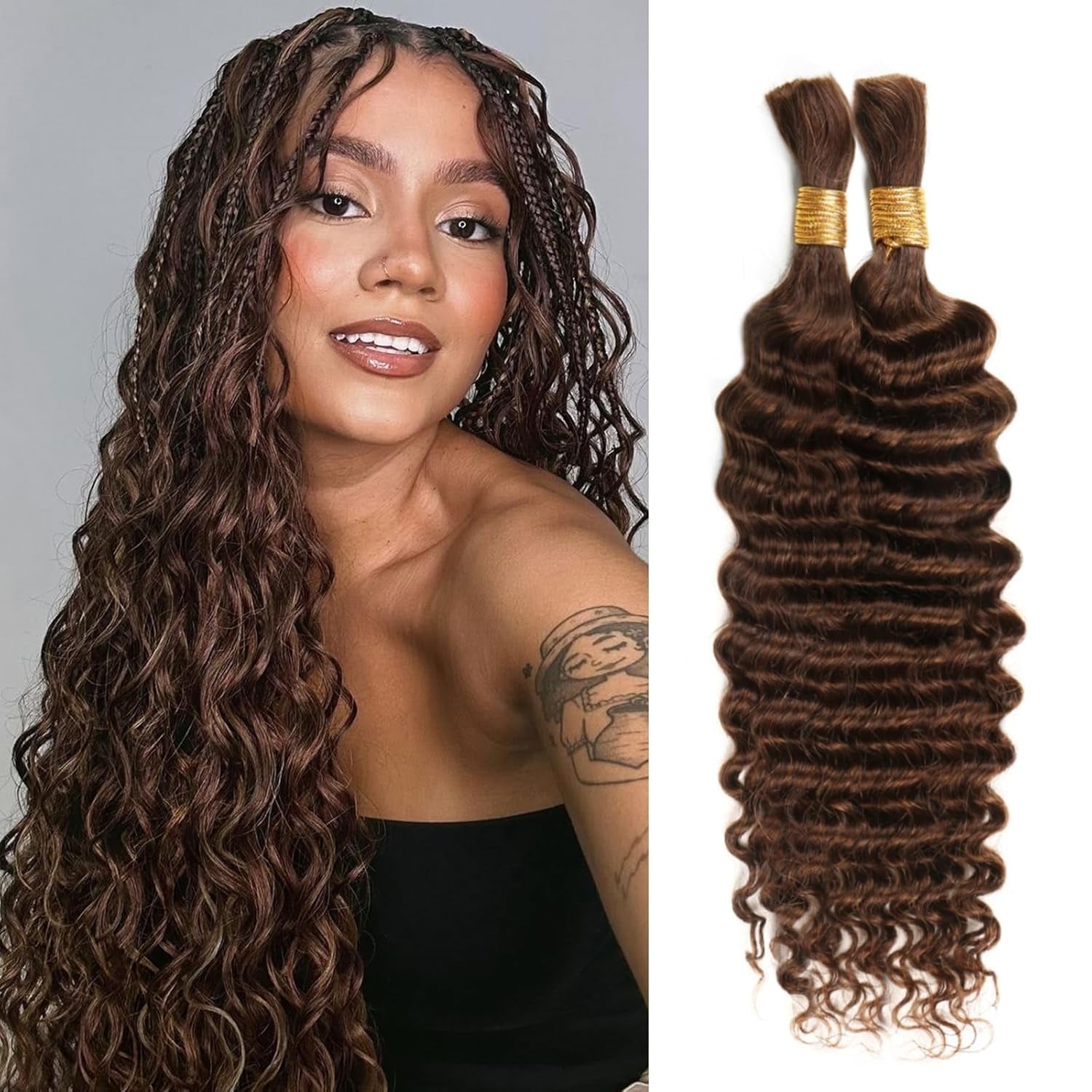 Enstah 20inch Deep Wave Bulk Hair For Braiding #4 Color