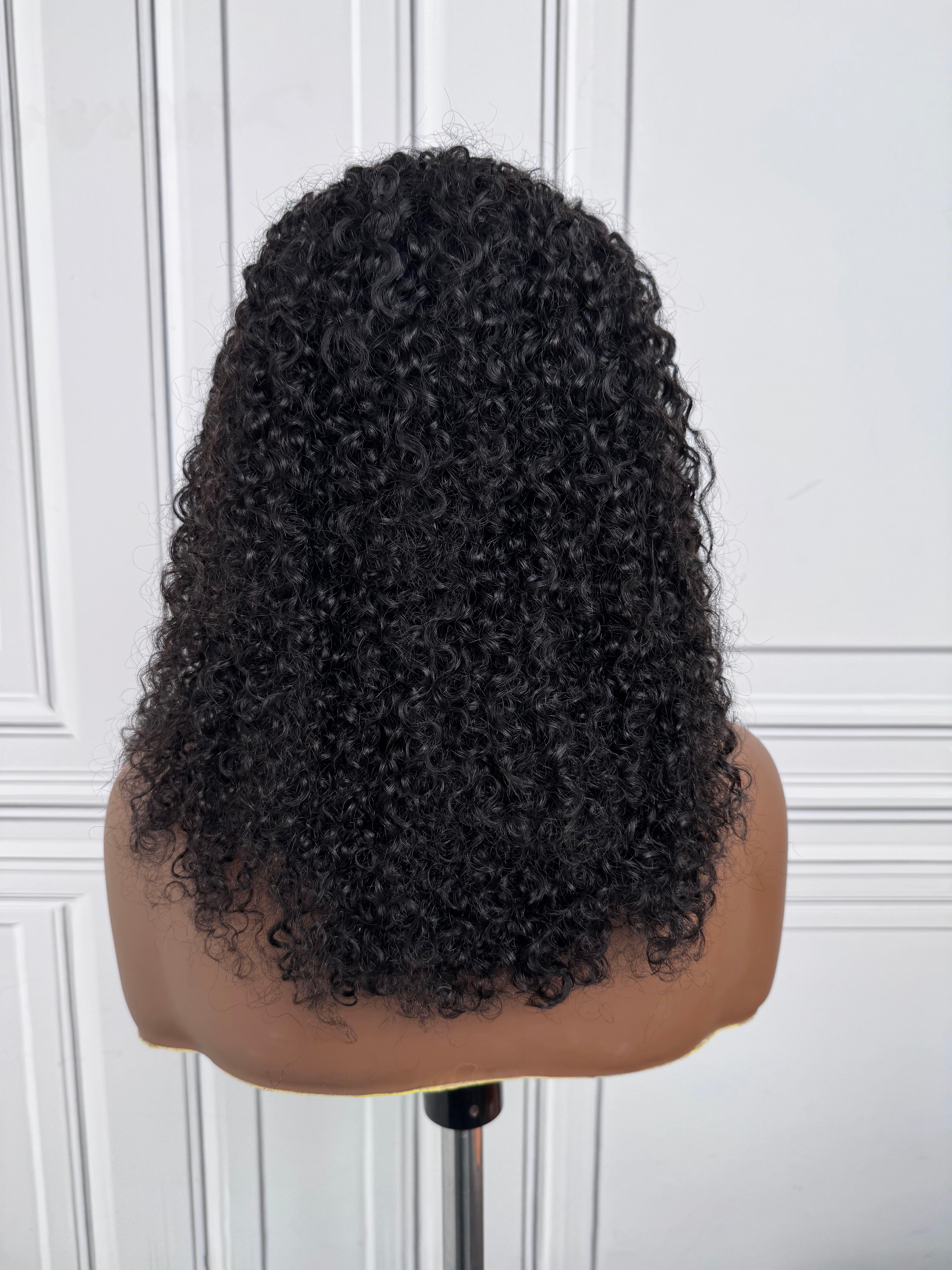 Enstah 16inch-22inch #1B Natural Black Messy Curly Half Wig 180% Density