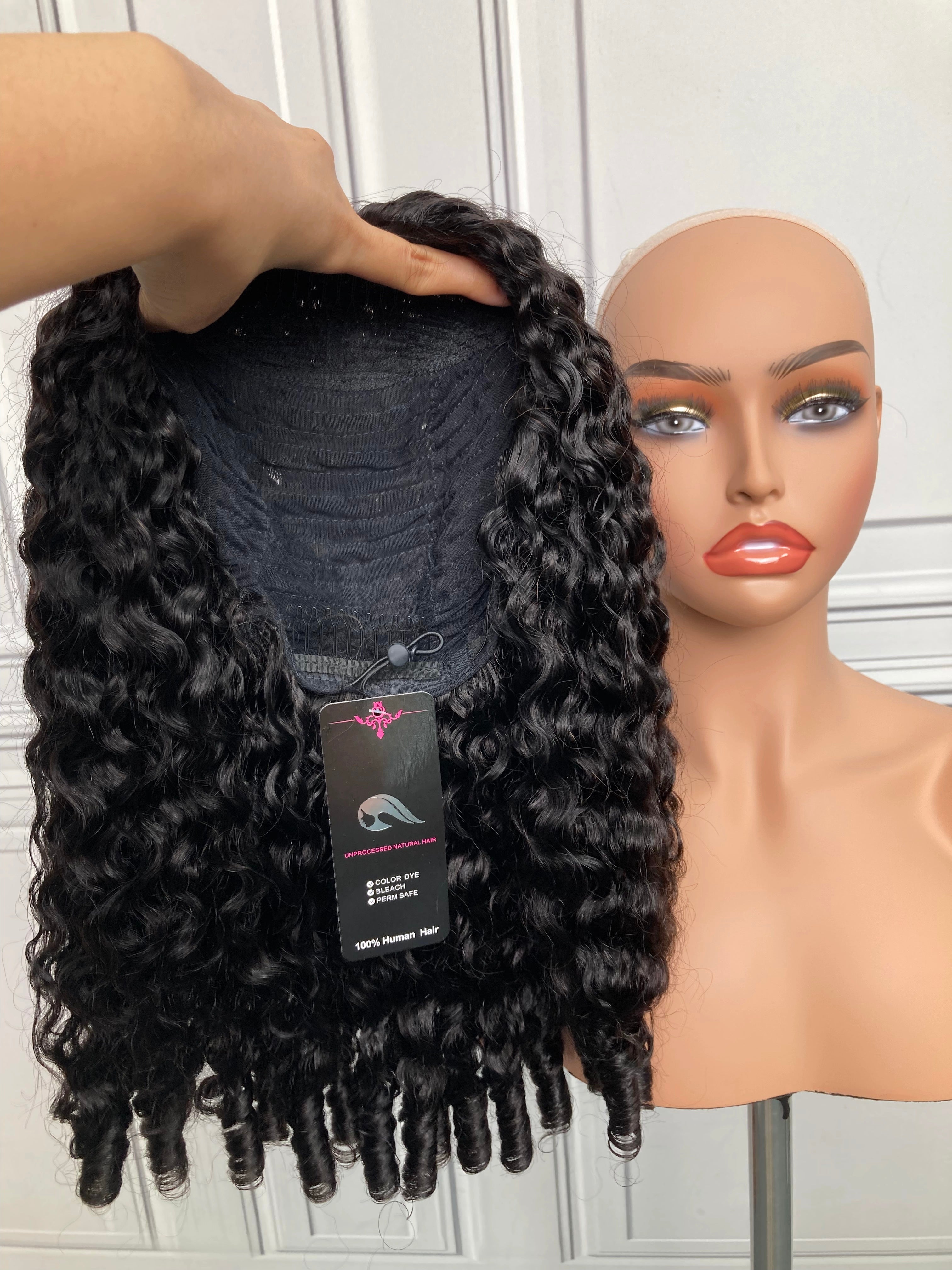 Enstah 18inch 22inch #1B Natural Black Burmese Curly Half Wig 180% Density