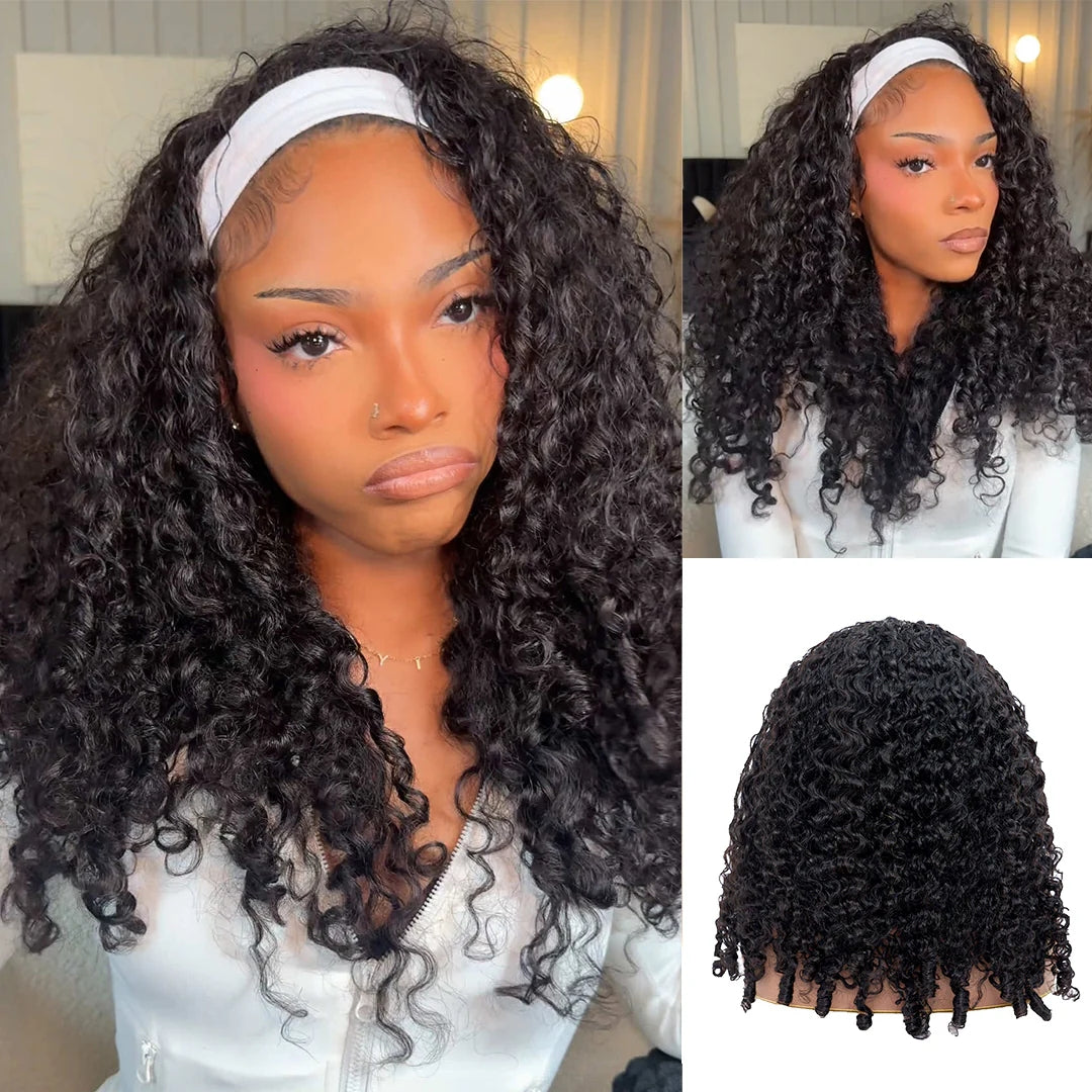 Enstah 18inch 22inch #1B Natural Black Burmese Curly Half Wig 180% Density