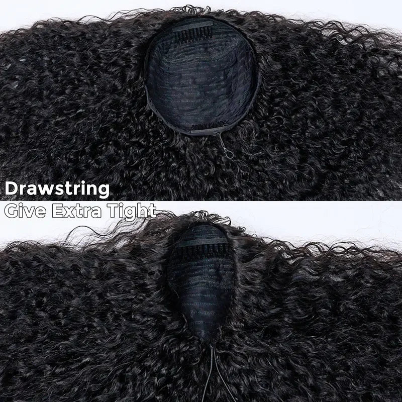 Enstah 18inch 22inch #1B Natural Black Burmese Curly Half Wig 180% Density