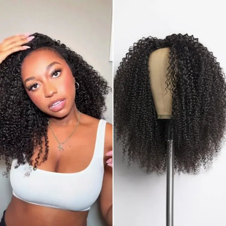 Enstah 16inch-22inch #1B Natural Black Messy Curly Half Wig 180% Density